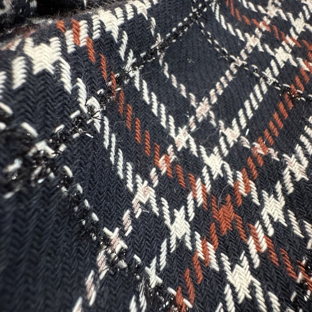 Fanm Mon Layla Tweed Mini Dress Size Small Mock Neck Blue Plaid Embroidered - Picture 8 of 15